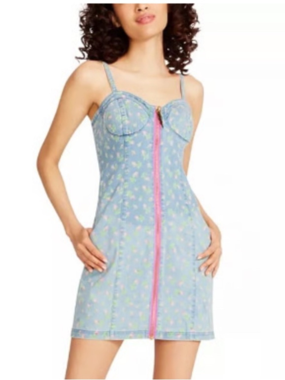 NWT Betsey Johnson Mary Kate Bustier Light Blue Floral Mini Denim Dress Size 8